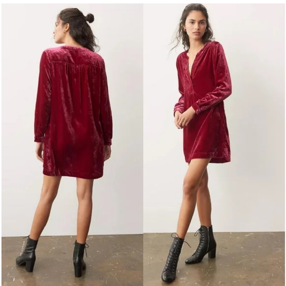 Anthropologie Melody Velvet Tunic Dress in Raspberry Petite Small